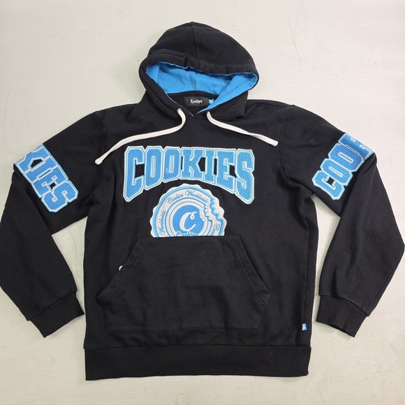 Cookies Double Up Black Blue‎ Fleece Hoodie Mens Sz M Sweatshirt Stitched Logo